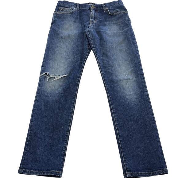 J.Lindeberg Jay Jeans Mens 32x30 Blue Denim Mid-Rise Slim Fit Distressed Ripped - Picture 1 of 8